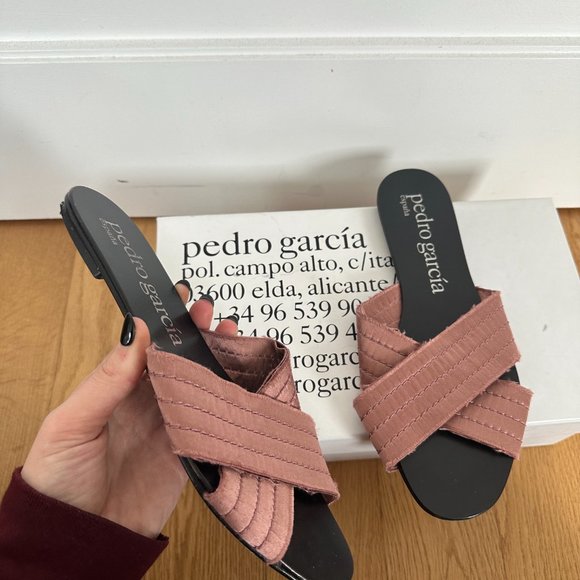 Pedro Garcia Elisa Slide Sandals Criss-cross Straps Pink Powder Satin Sz 39 - Picture 5 of 8